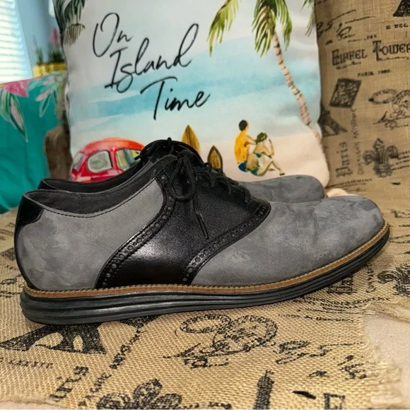 Cole Haan Men'S Oxford Grand Grey Suede Black Leather Shoes Size 12 - Picture 5 of 12